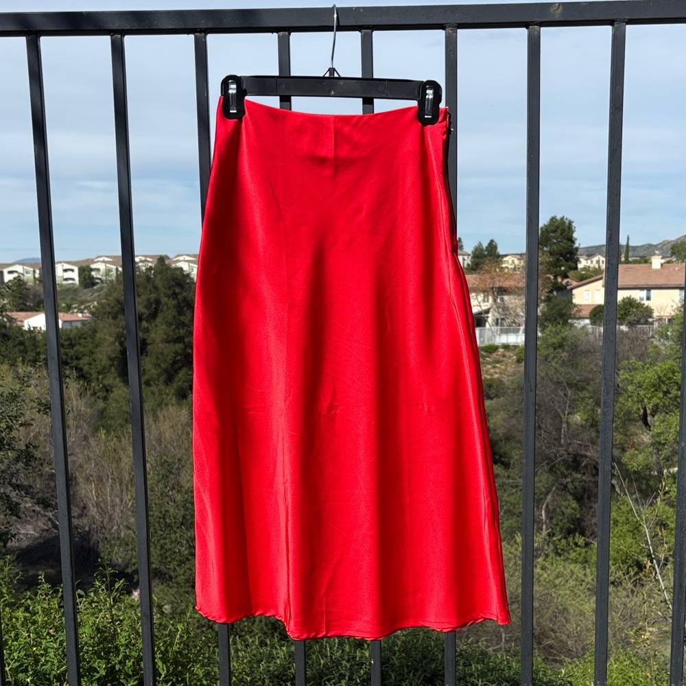 SHEIN Vibrant Red Satin A-Line Skirt